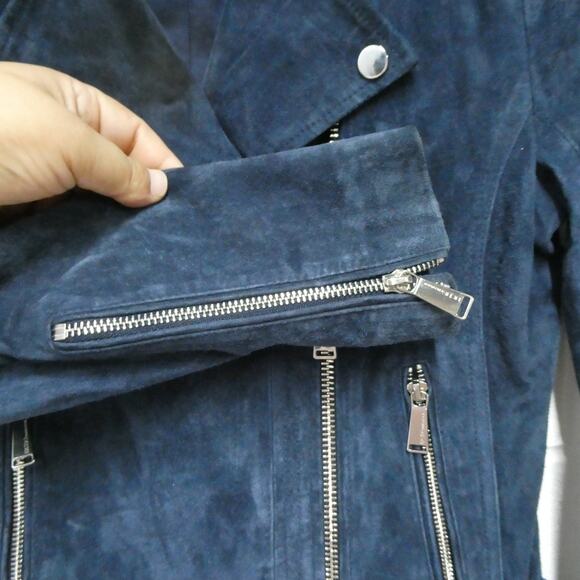 BcBGeneration women's XS navy blue suede leather moto Jacket zipper‎ cuff - Picture 4 of 10